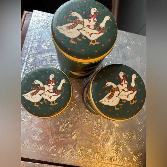 Vintage Trio Set of Christmas Geese Canisters - Picture 3 of 11